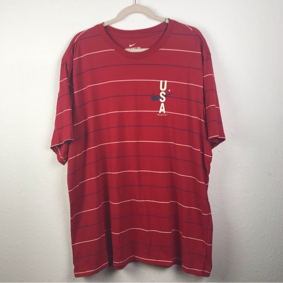 The Nike Tee Men's color Red Striped Short Sleeve T-Shirt Sz XXL Pullover - Picture 3 of 11